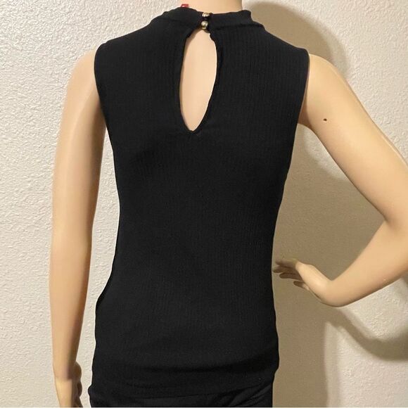 Guess Sleeveless Choker Ribbed Top 1/2 Zipper Front Black Size Medium - Picture 7 of 12